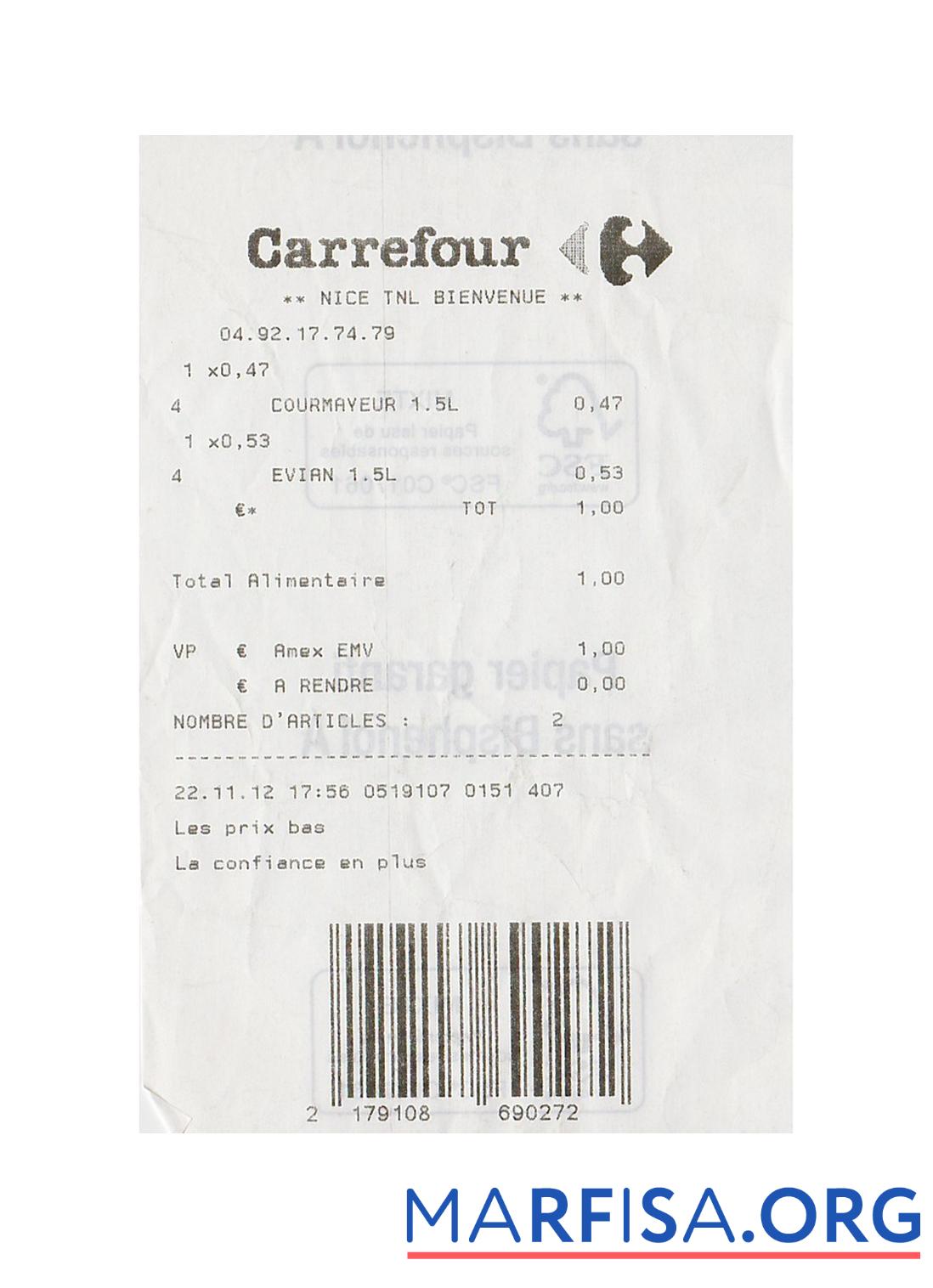 Blank Carrefour supermarket payment receipt template